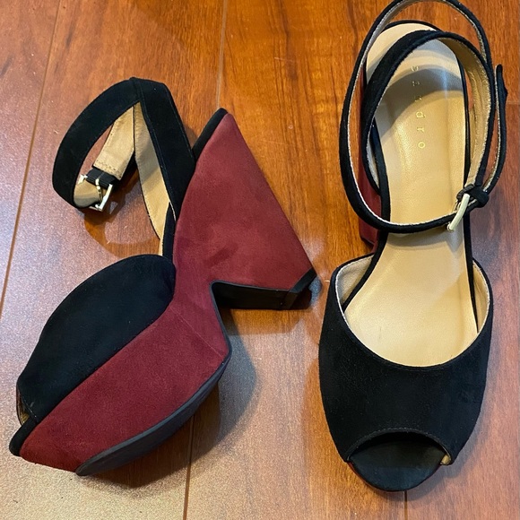 Sandro H12 Abracadabra Suede Platform Colorblock Graphic Ankle Strap Sandals - Picture 6 of 12